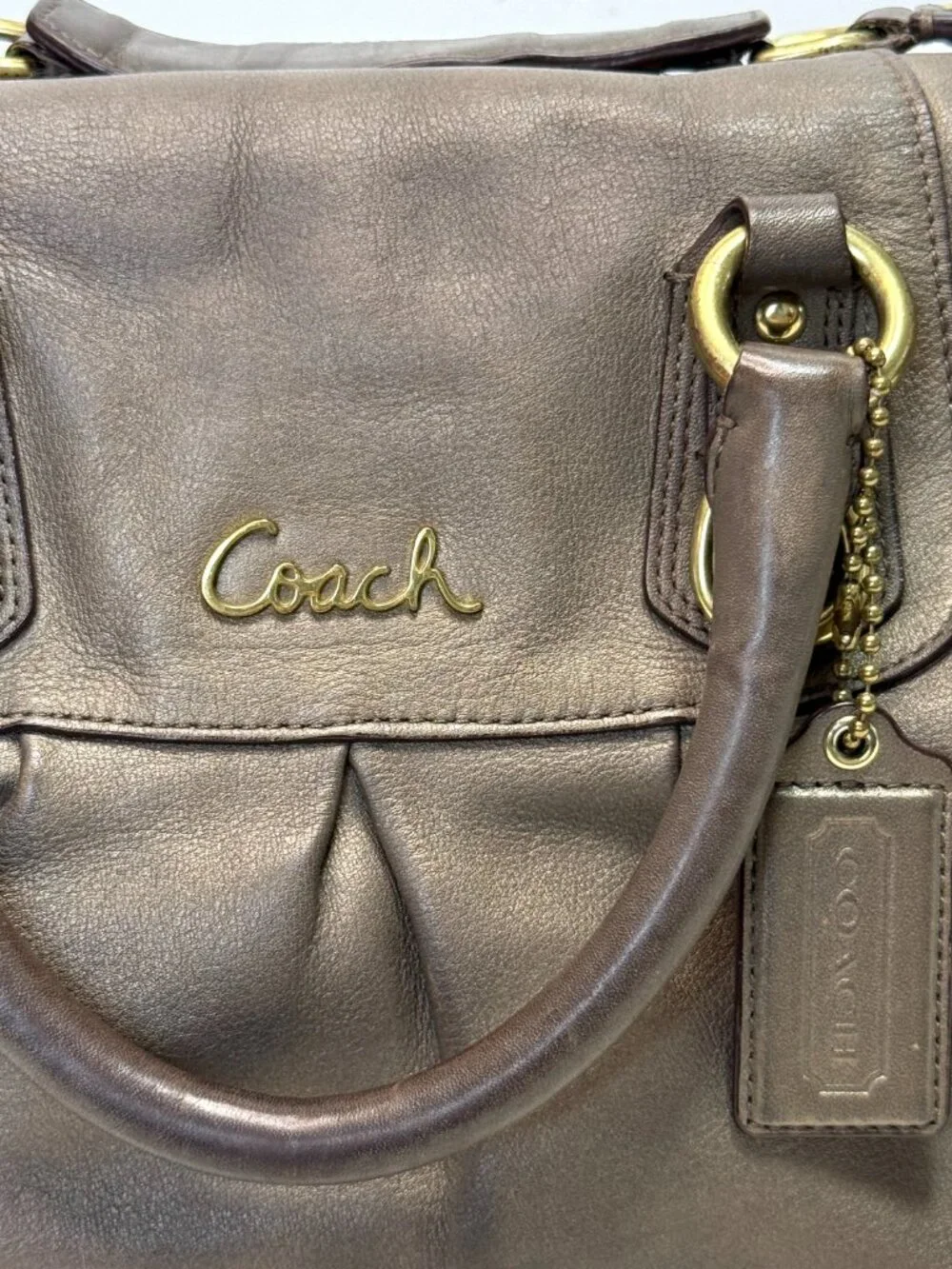 Coach Ashley Bronze Leather Y2K Slouchy 2 Way Satchel Shoulder Bag - Picture 3 of 14